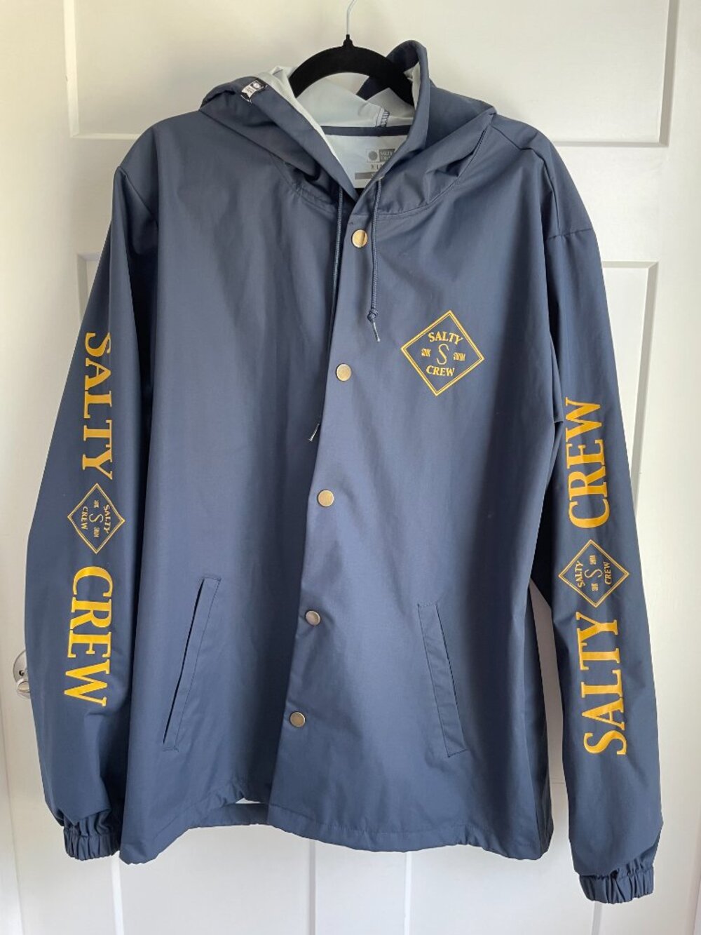 Salty Crew Tippet Hooded Jacket Navy Blue Nautical Rain Coat Parka Men's XL - Picture 2 of 16